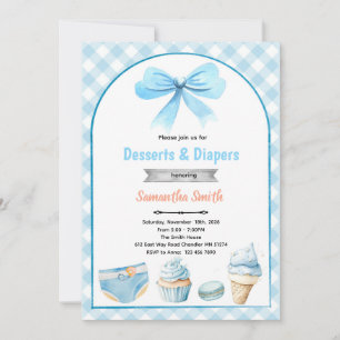 Convite de chá de bebê Blue Desserts and Diapers