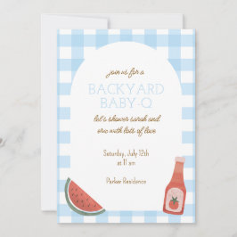 Convite de Chá de Bebê Blue Gingham Baby-Q