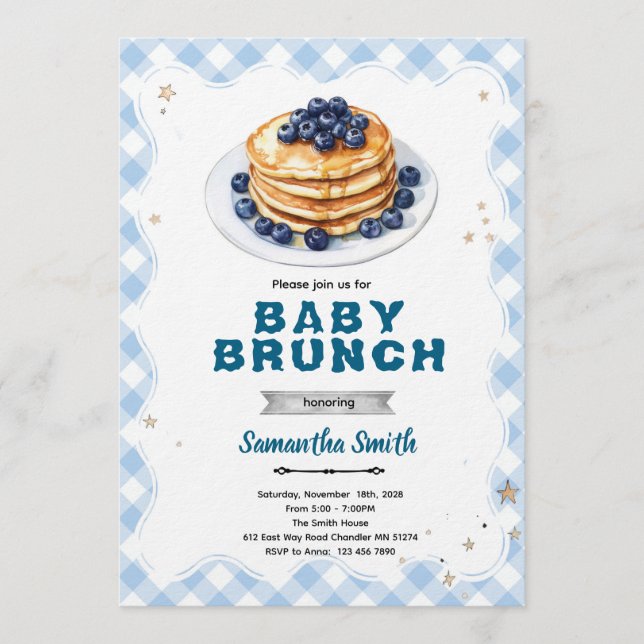 Convite de Chá de Bebê Blueberry Baby Brunch (Frente)