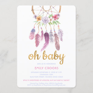 Convite de Chá de Bebê Boho Chic Caçador de Sonhos