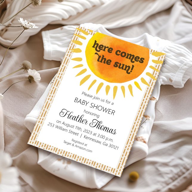 Convite de Chá de Bebê Boho | Neutro Sunshine (Criador carregado)