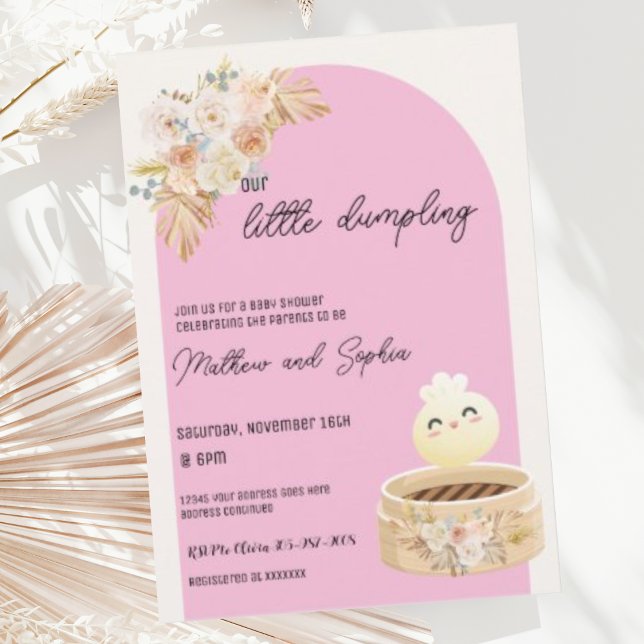 Convite de Chá de Bebê Boho Rosa Pequeno Bolinho (Criador carregado)