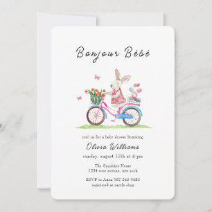 Convite de Chá de Bebê Bonjour Bébé Coelho Bicicle