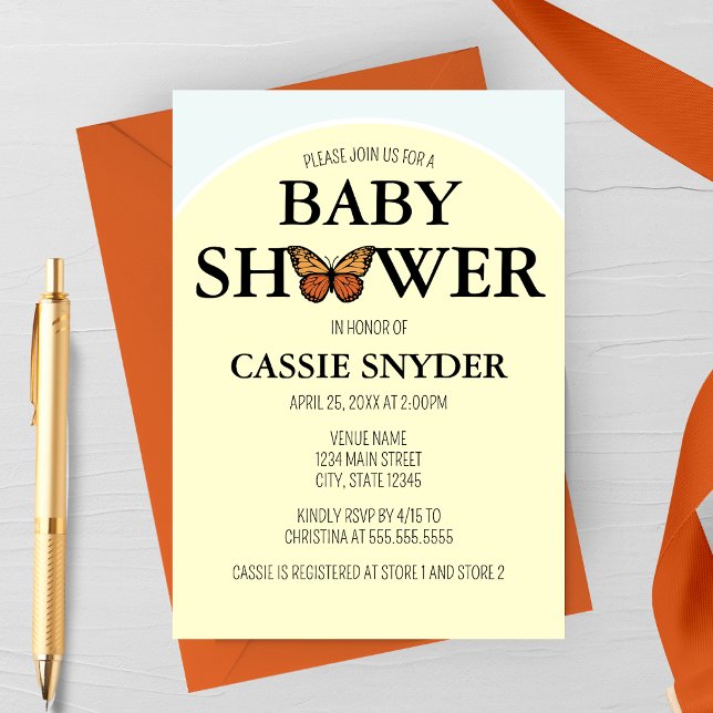 Convite de Chá de Bebê Borboleta Elegante (Gender Neutral Spring Butterfly Baby Shower Invitation)