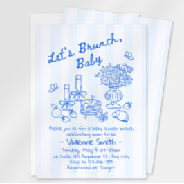 Convite de Chá de Bebê Brunch | Listras Azuis