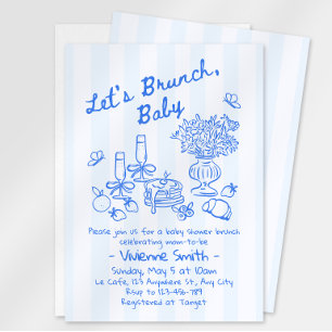 Convite de Chá de Bebê Brunch   Listras Azuis