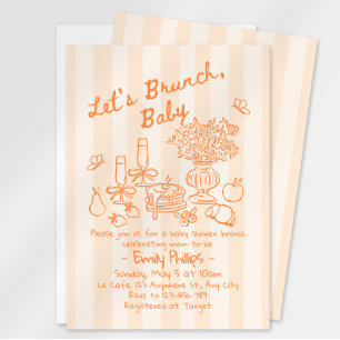 Convite de Chá de Bebê Brunch   Listras Laranja