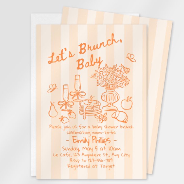 Convite de Chá de Bebê Brunch | Listras Laranja (Criador carregado)