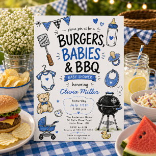 Convite de Chá de Bebê Burgers, Bebês & BBQ