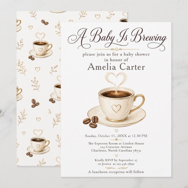 Convite de Chá de Bebê Café (Frente/Verso)
