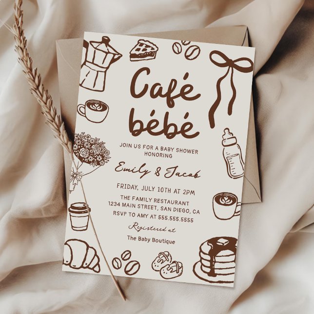 Convite de Chá de Bebê Café Bebê Desenhado à Mão (Criador carregado)