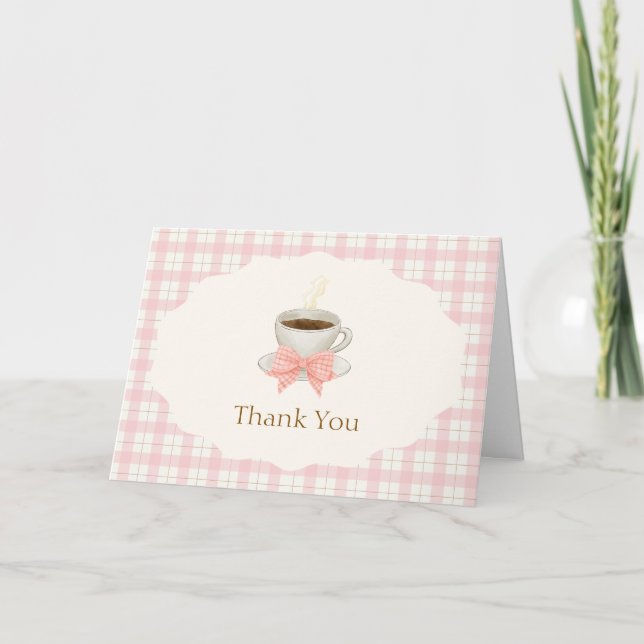 Convite de Chá de Bebê Café Bébé Rosa Gingham (Frente)
