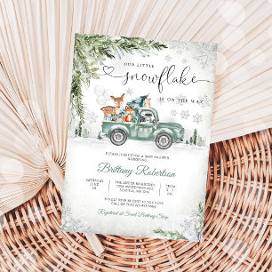 Convite de Chá de Bebê Caminhão Floresta de Invern