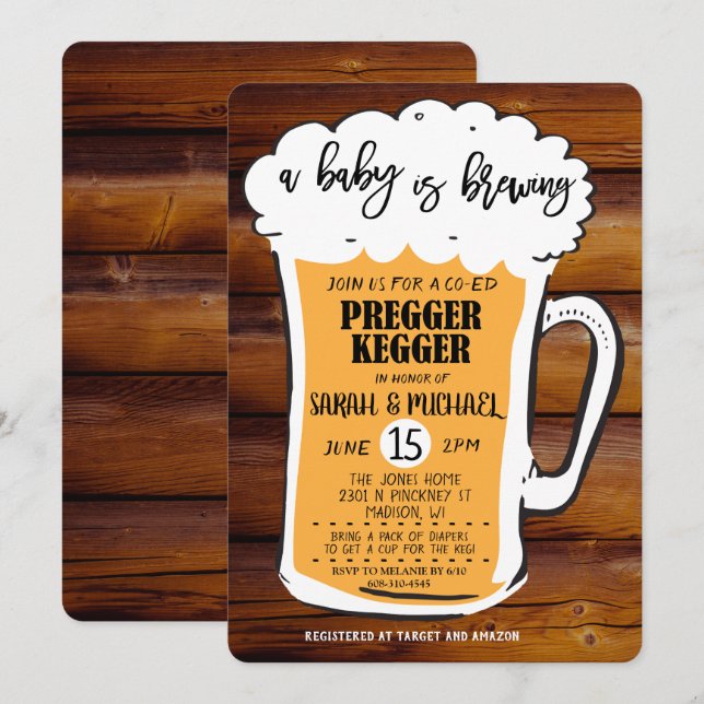 Convite de Chá de Bebê Cerveja Pregger Kegger (Frente/Verso)