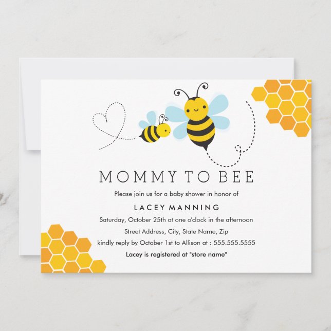 Convite de Chá de Bebê Chevron Mommy To Bee (Frente)