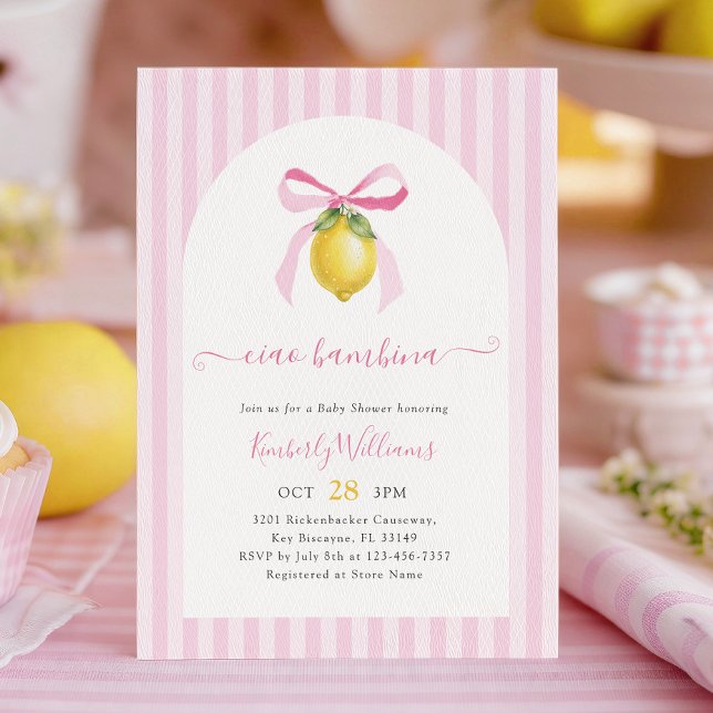 Convite de Chá de Bebê Ciao Bambina Pink Lemon Bab (Criador carregado)