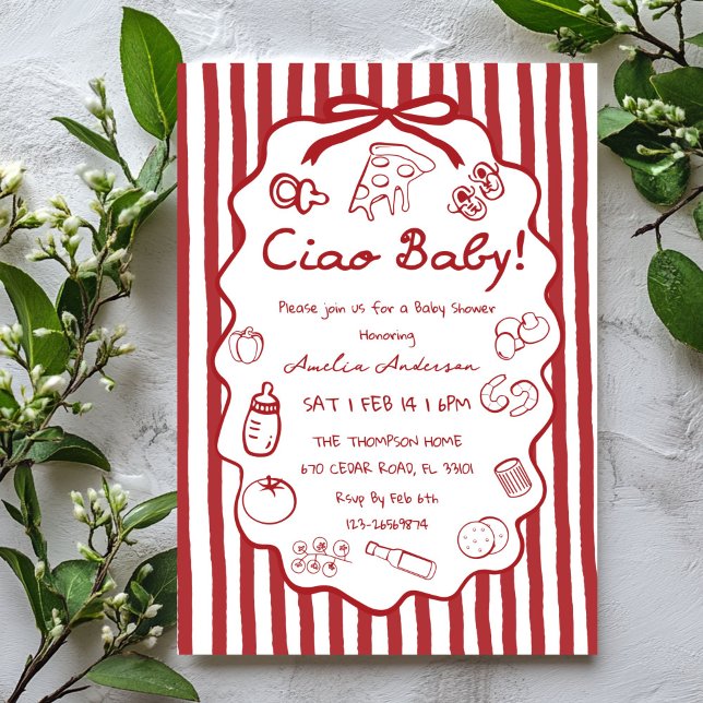 Convite de Chá de Bebê Ciao Pizza Italiana Doodle (Criador carregado)