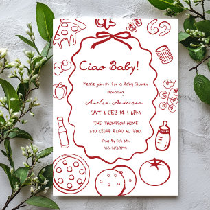 Convite de Chá de Bebê Ciao Pizza Italiano Doodle