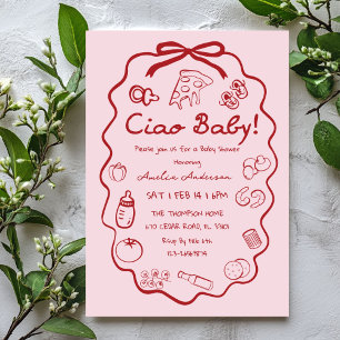 Convite de Chá de Bebê Ciao Pizza Italiano Doodle