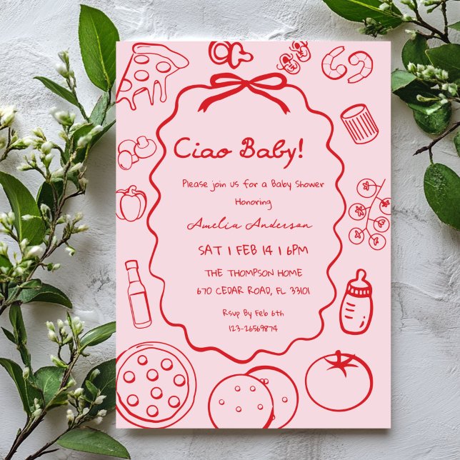 Convite de Chá de Bebê Ciao Pizza Italiano Doodle (Criador carregado)
