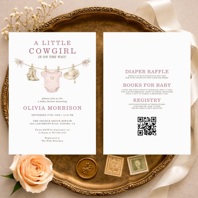 Convite de Chá de Bebê Código QR Little Cowgirl Cl (Criador carregado)