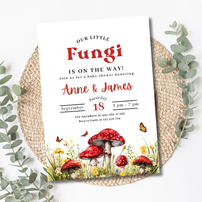 Convite de Chá de Bebê Cogumelo, Pequenos Fungos d (Criador carregado)