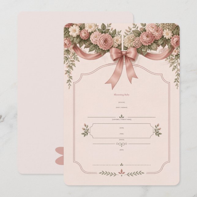 Convite de Chá de Bebê com Arco de Jardim Floral (Frente/Verso)
