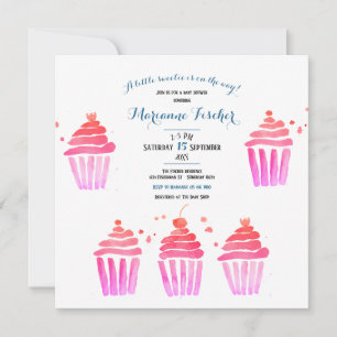 Convite de Chá de Bebê com cupcakes em aquarela ro
