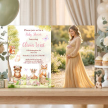 Convite de Chá de Bebê com Foto de Animais da Flor