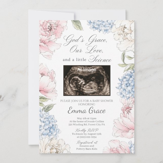 Convite de Chá de Bebê com Graça de Deus, Amor e C (Frente)