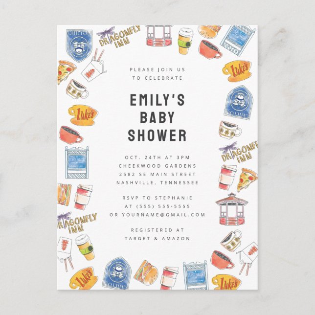 Convite de Chá de Bebê com Ícones de Aquarela de G (Frente)