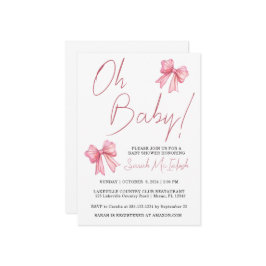 Convite de Chá de Bebê com Laço Rosa