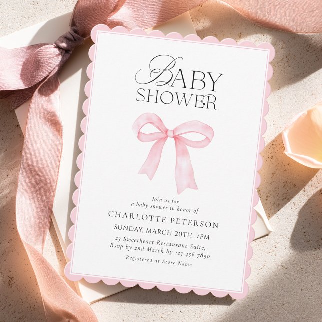 Convite de Chá de Bebê com Laço Rosa (Criador carregado)