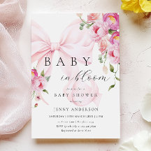 Convite de Chá de Bebê com Laço Rosa Baby In Bloom