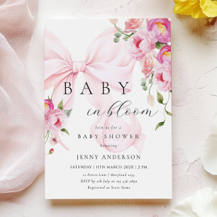 Convite de Chá de Bebê com Laço Rosa Baby In Bloom