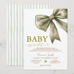 Convite de Chá de Bebê com Laço Verde Sage