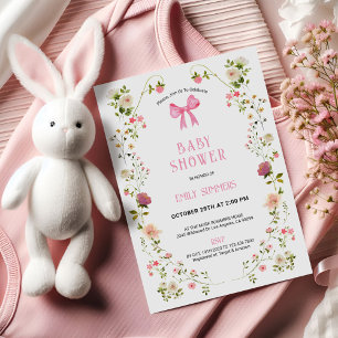Convite de Chá de Bebê com Moldura Floral Rosa