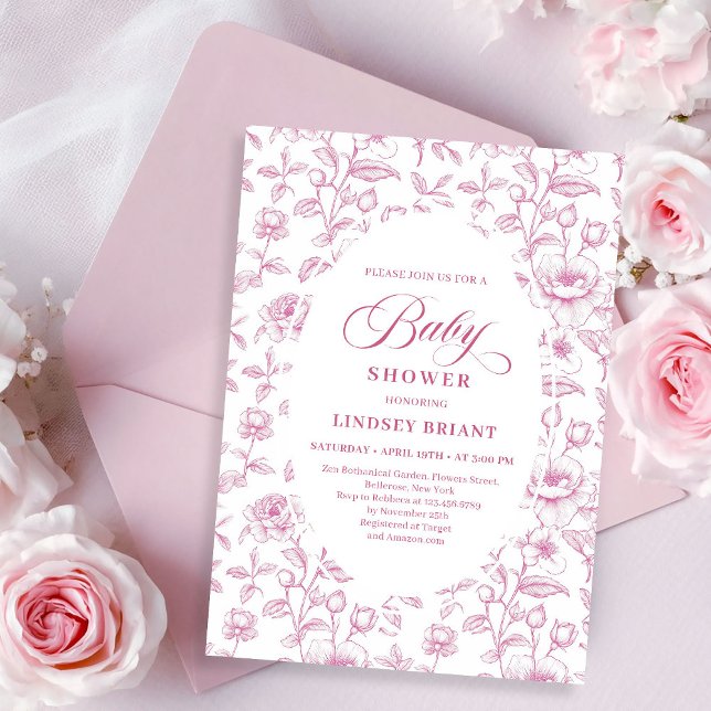 Convite de Chá de Bebê com Padrão de Rosa Pink emp (Vintage Dusty Pink Rose Pattern Baby Shower Invitation)