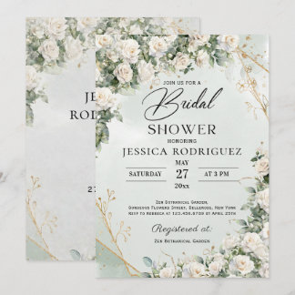 Convite de Chá de Bebê com Rosas Brancas Boho e Fo