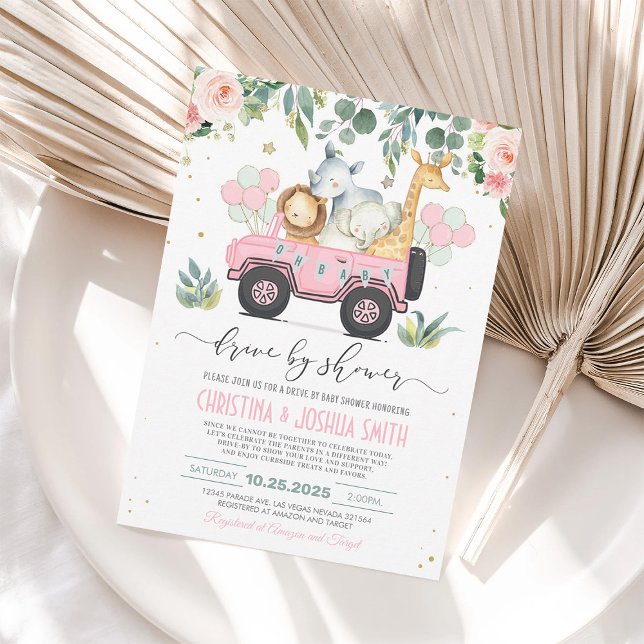 Convite de Chá de Bebê com Safari Drive Through Me (Criador carregado)