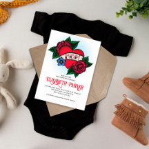 Convite de Chá de Bebê com Tatuagem de Mamãe Antig