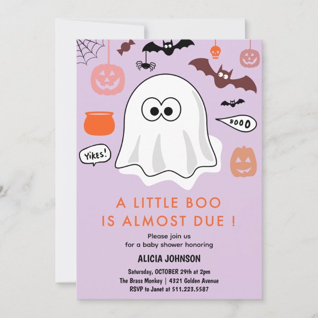 convite de chá de bebê com tema de Halloween littl (Frente)