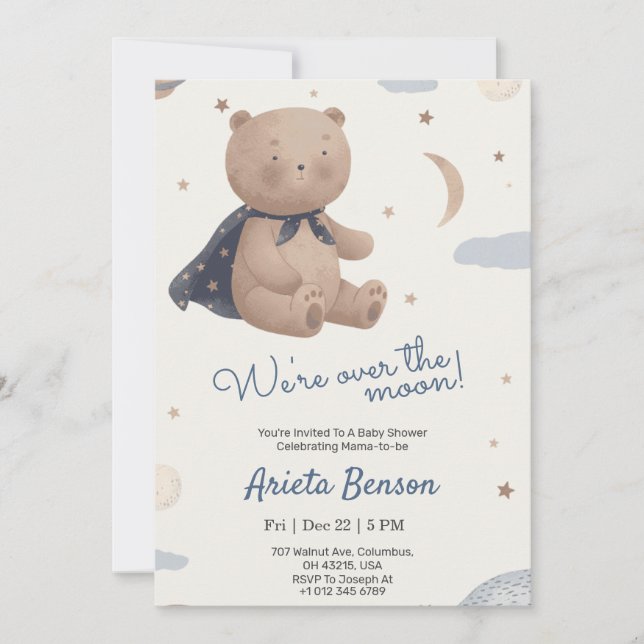 Convite de chá de bebê com tema de urso fofo (Frente)