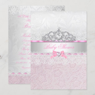Convite de Chá de Bebê com Tiara de Renda Pink Pri