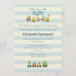 Convite de Chá de Bebê com Trem de Brinquedo e Ani