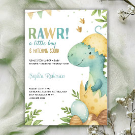 Convite de chá de bebê com um dinossauro 