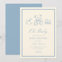 Convite de Chá de Bebê com Urso de Pelúcia Vintage