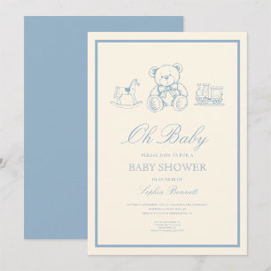 Convite de Chá de Bebê com Urso de Pelúcia Vintage