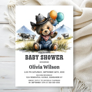 Convite de Chá de Bebê com Urso Teddy Country