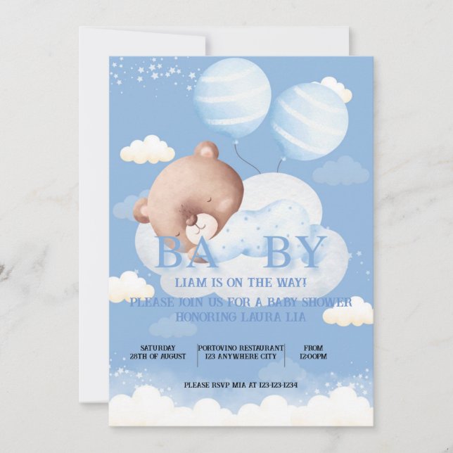 Convite de Chá de Bebê, Convite de Urso de Chá de  (Frente)